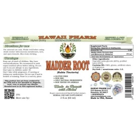 Hawaii Pharm Madder Root Alcohol-Free Liquid Extract, Madder Root (Rubia Tinctoria) Dried Root Glycerite Natural Herbal Supplement, , USA 2 oz