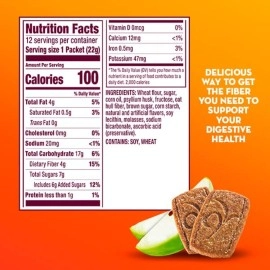 Metamucil, Fiber Thins, Daily Psyllium Husk Fiber Supplement, Supports Digestive Health and Satisfies Hunger, Apple Crisp Flavor, 12 Count (Pack of 4)