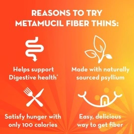 Metamucil, Fiber Thins, Daily Psyllium Husk Fiber Supplement, Supports Digestive Health and Satisfies Hunger, Apple Crisp Flavor, 12 Count (Pack of 4)