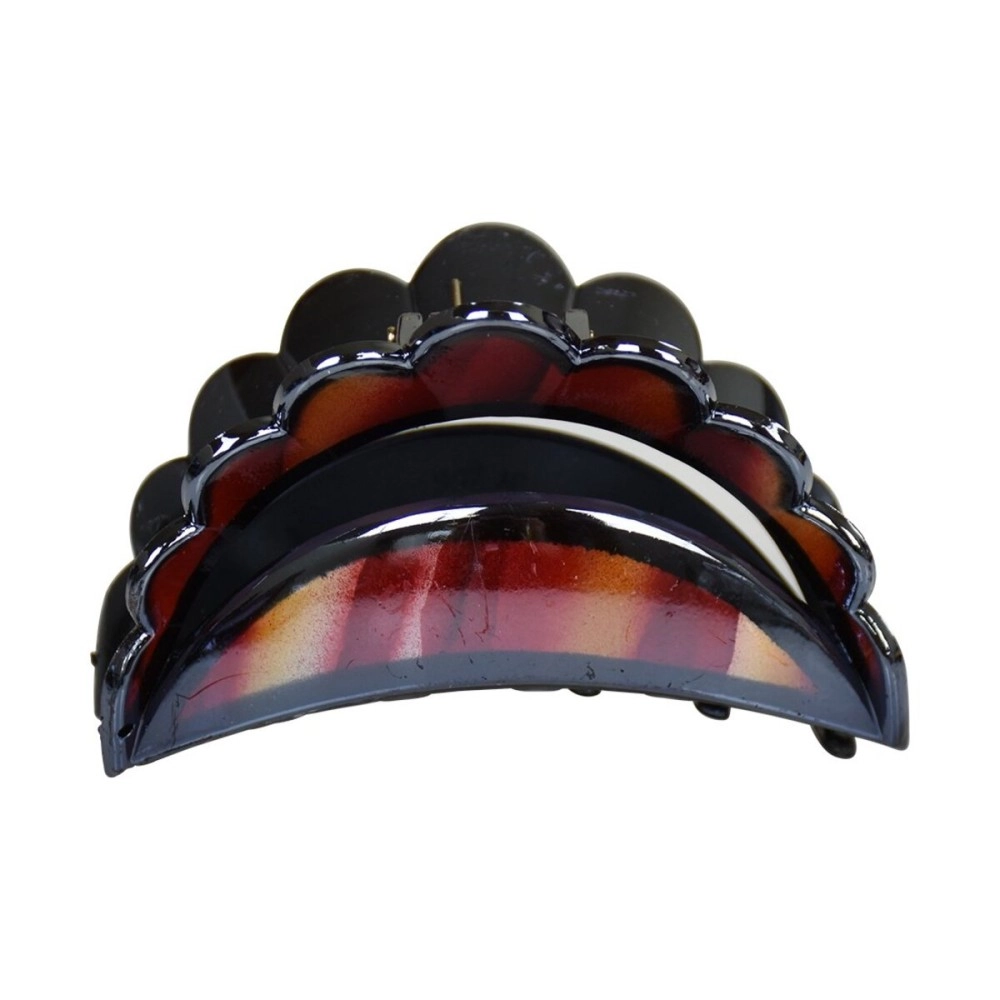 Motique Accessories Scalloped Jaw Clip Moon Shape with Stripes (Red)