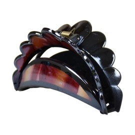 Motique Accessories Scalloped Jaw Clip Moon Shape with Stripes (Red)