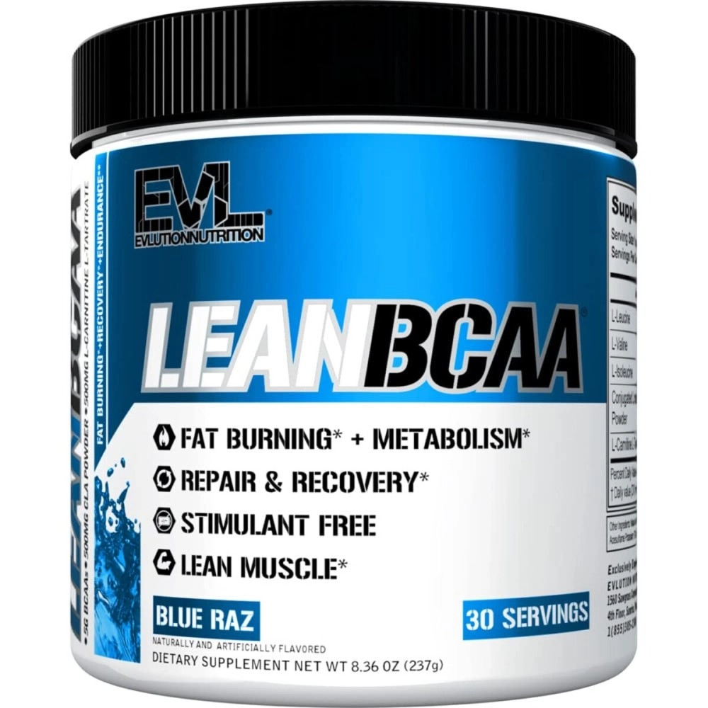 Evlution Nutrition Lean BCAA, BCAAs, CLA and L-Carnitine, Recover and Burn Fat,30 Serving (Blue Raz)