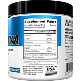 Evlution Nutrition Lean BCAA, BCAAs, CLA and L-Carnitine, Recover and Burn Fat,30 Serving (Blue Raz)