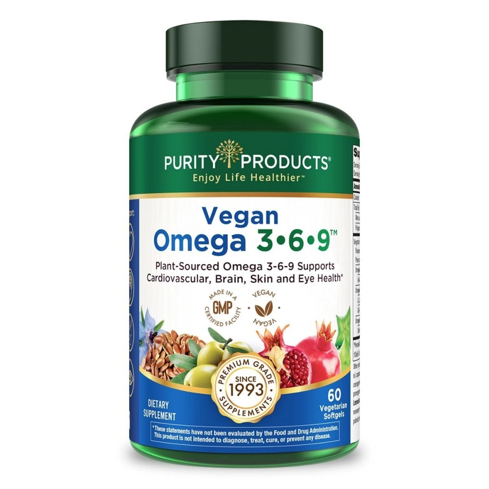 Purity Products Omega 3-6-9 Vegan and Vegetarian Omega Formula - 5 in 1 Essential Fatty Acid Complex - Scientifically Formulated Plant-Based Omega 3 6 9 Essential Fatty Acids (EFA) - from (60)