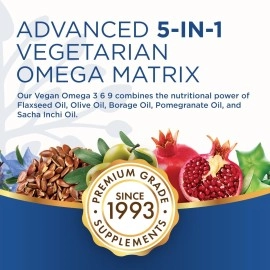 Purity Products Omega 3-6-9 Vegan and Vegetarian Omega Formula - 5 in 1 Essential Fatty Acid Complex - Scientifically Formulated Plant-Based Omega 3 6 9 Essential Fatty Acids (EFA) - from (60)