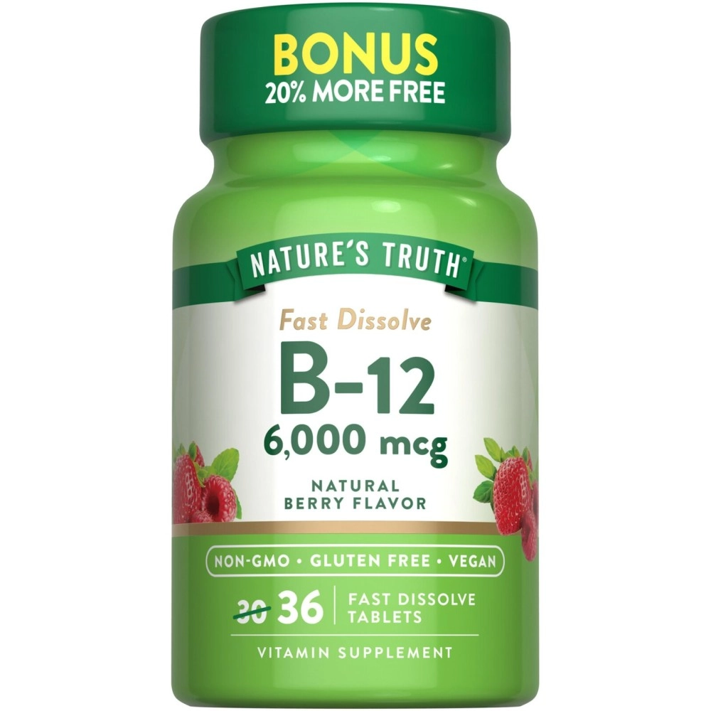 Nature\'s Truth B12 Vitamin 6000 Mcg | 36 Tablets | Fast Dissolve Natural Berry Flavor | Vegetarian, Non-Gmo & Gluten Free