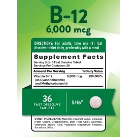 Nature\'s Truth B12 Vitamin 6000 Mcg | 36 Tablets | Fast Dissolve Natural Berry Flavor | Vegetarian, Non-Gmo & Gluten Free