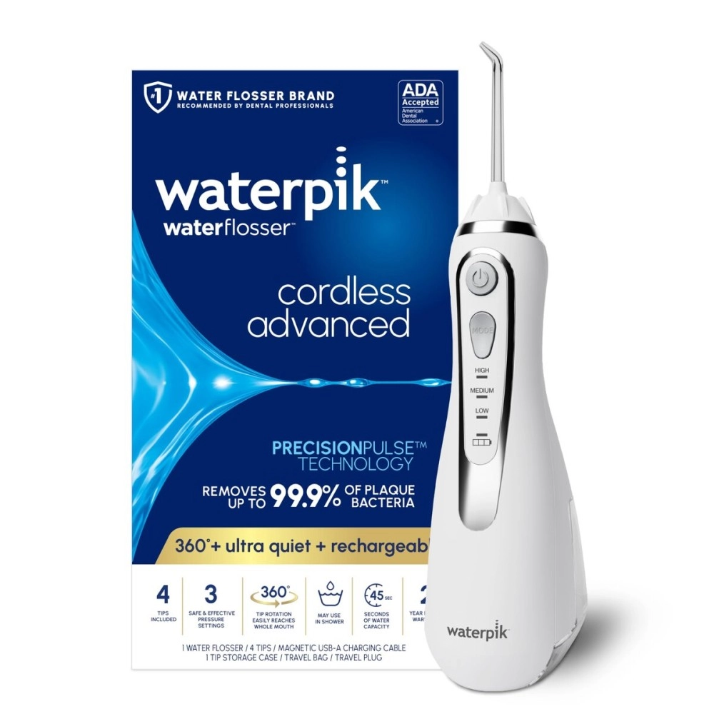 Waterpik Cordless Water Flosser Rechargeable Portable Oral Irrigator for Travel & Home - Cordless Advanced, Wp-560 White [US version]