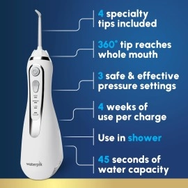 Waterpik Cordless Water Flosser Rechargeable Portable Oral Irrigator for Travel & Home - Cordless Advanced, Wp-560 White [US version]