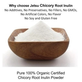 Jetsu Inulin Powder Organic Chicory Root (FOS) - Soluble Inulin Fiber Prebiotic Intestinal Support, Enhances Calcium Absorption, Stimulates Friendly Bacteria, Promotes Prebiotic Growth, 8oz