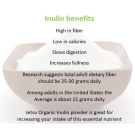 Jetsu Inulin Powder Organic Chicory Root (FOS) - Soluble Inulin Fiber Prebiotic Intestinal Support, Enhances Calcium Absorption, Stimulates Friendly Bacteria, Promotes Prebiotic Growth, 8oz