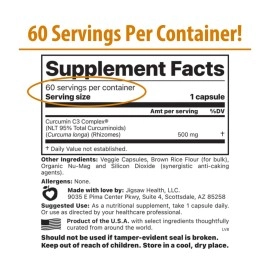 Jigsaw Health Curcumin C3 Complex | Curcumin Capsules Antioxidant Support | 60 Capsules | 60 Servings