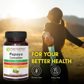 Pure Nutrition Papaya Complete - 60 Veg Capsules (Supports Platelet Immunity & Digestion) Each Capsule contains 500mg Carica Papaya Fruit and Leaf Extract. Non-GMO | Gluten-Free
