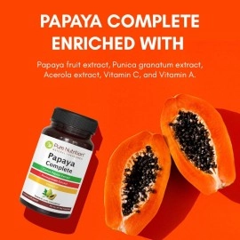 Pure Nutrition Papaya Complete - 60 Veg Capsules (Supports Platelet Immunity & Digestion) Each Capsule contains 500mg Carica Papaya Fruit and Leaf Extract. Non-GMO | Gluten-Free