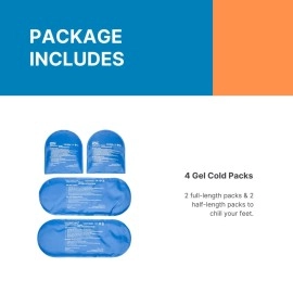 NatraCure Replacement Gel Packs for Cold Therapy Socks - 4-Piece Set (2 Full-Length, 2 Half-Size) - Blue, Reusable, Extra Ice Packs for Injuries, Pain Relief