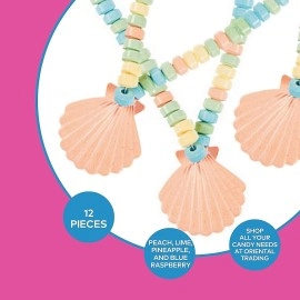 Fun Express Sea Shell Candy Necklaces, 12 Pack - Mermaid Candy, Luau, Under the Sea, Ocean and Birthday Party Favors
