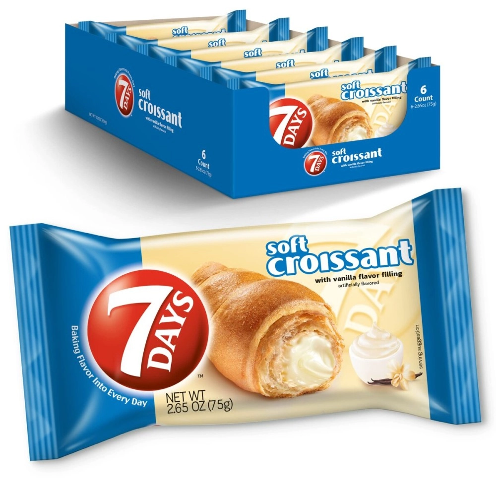 7 Days Soft Croissant, Vanilla Croissant, Breakfast Pastry, Individually Wrapped On The Go Snack, Non-GMO, 2.65 Ounce (Pack of 6)