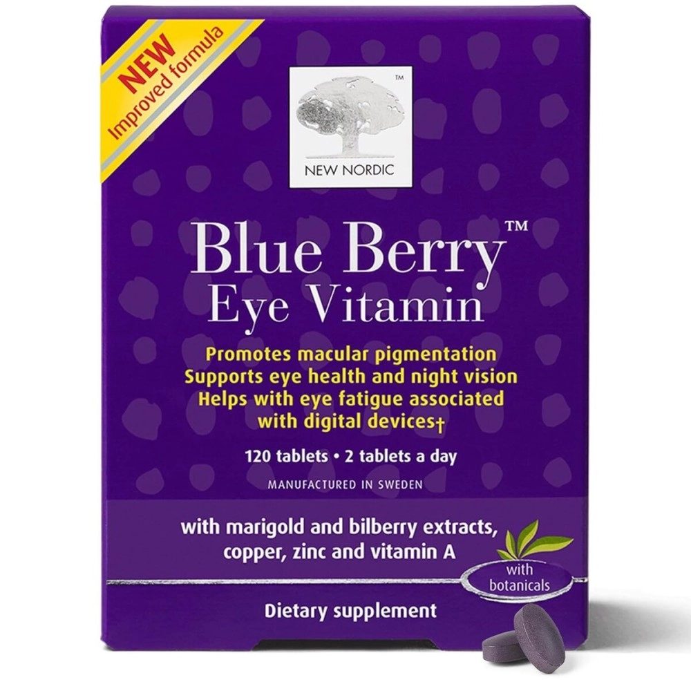 New Nordic Blue Berry Strong | Eye & Vision Support Supplement | Lutein Eyebright & Bilberry | Swedish Made | 120 Tablets (Pack of 1)