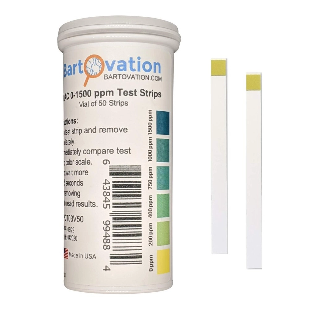 Bartovation Quaternary Ammonium (Qac, Multi Quat) Sanitizer Test Strips, 0-1500 Ppm [Vial Of 50 Strips]