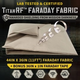 Mission Darkness TitanRF Faraday Fabric Kit 1 Yard (.91m x 1.1m) // Military Grade Conductive Material Blocks RF Signals (WiFi, Cell, Bluetooth, RFID, EMF) // 44W x 36L Fabric + 36 Tape