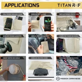 Mission Darkness TitanRF Faraday Fabric Kit 1 Yard (.91m x 1.1m) // Military Grade Conductive Material Blocks RF Signals (WiFi, Cell, Bluetooth, RFID, EMF) // 44W x 36L Fabric + 36 Tape