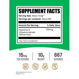 BulkSupplements.com Huperzine A 1% Powder - Memory Supplement for Brain - Mental Clarity Supplements - Acetylcholine Supplements - Brain Supplements for Memory and Focus (10 Grams - 0.35 oz)