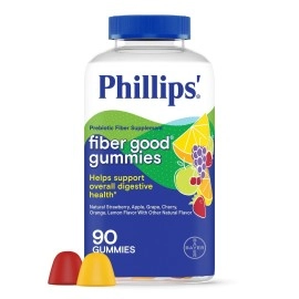 Phillips\' Fiber Good Gummies, Prebiotic Fiber Supplement with Inulin Soluble Fiber for Men and Women, Fruit Flavored Daily Fiber Gummies, 4g of Fiber Per Serving (2 Gummies), 90 Count