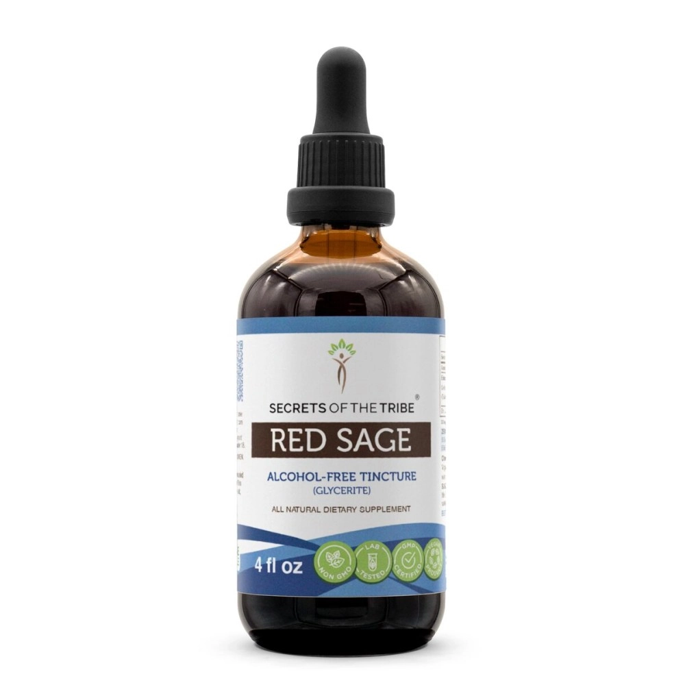 Secrets of the Tribe Red Sage Tincture Alcohol-Free Extract, Red Sage (Salvia Miltiorrhiza) Dried Root Tincture Supplement 4 OZ