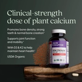 New Chapter Calcium Supplement - Bone Strength Organic Red Marine Algae Calcium - with Vitamin D3+K2 + Magnesium, 70+ Trace Minerals for Bone Health, Gluten Free, Easy to Swallow - 120 Slim Tablets