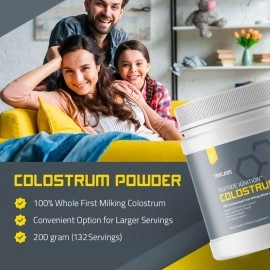 TBR Labs Bovine Colostrum Powder with Immunoglobulins and Lactoferrin - Supports Immune and Gut Health, 100% First Milking Premium Colustrum, USA Sourced - 200g (132 Servings)