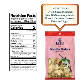 Eden Japanese Bonito Flakes, Shaved Skipjack Tuna, Katsuobushi , Traditionally Aged and Dried, Hardwood Smoked, Make Dashi and Miso Soup, 1.05 oz (2-Pack)