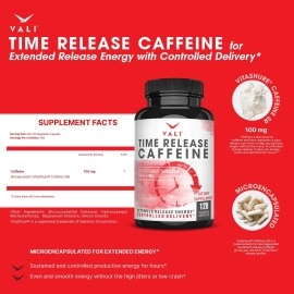 VALI Time Release Caffeine 100mg Pills - Smart Slow Release for Extended Energy & Focus. Advanced Nootropic Supplement. Brain Booster for Active Performance, Alertness & Clarity. 120 Veggie Capsules