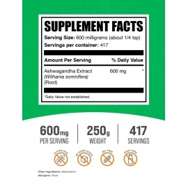 BULKSUPPLEMENTS.COM Ashwagandha Root Extract Powder - 600mg per Serving, 250 grams