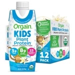 Orgain Organic Kids Nutritional Vegan Protein Shake, Vanilla - Healthy Kids Snacks, 8g Plant Protein, 3g Fiber, 23 Vitamins & Minerals, No Dairy & Soy Ingredients, Non-GMO, 8 Fl Oz (Pack of 12)