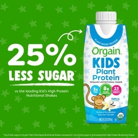 Orgain Organic Kids Nutritional Vegan Protein Shake, Vanilla - Healthy Kids Snacks, 8g Plant Protein, 3g Fiber, 23 Vitamins & Minerals, No Dairy & Soy Ingredients, Non-GMO, 8 Fl Oz (Pack of 12)