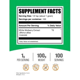 BulkSupplements.com White Mulberry Extract Powder - Mulberry Leaf Powder - Mulberry Powder - Immune Support Supplements - Heart Support (100 Grams - 3.5 oz)