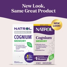 Natrol Cognium Memory Tablets, Brain Health Support Supplement, Keeps Memory Strong, Clinically Shown to Improve Memory and Recall in Healthy Adults, Safe and Stimulant Free, 100mg, 60 Tablets