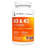 Dr. Berg Nutritionals Berg\'s D3 & K2 Vitamin Supplement With Purified Bile Salts - 120 Capsules