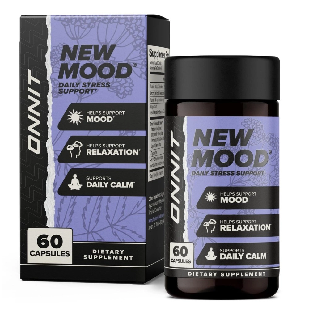 ONNIT New Mood - Daily Stress, Mood, Sleep & Serotonin Supplement - Chamomile, Magnesium, L-Tryptophan, 5 htp, Valerian - A Real Chill Pill (60ct)