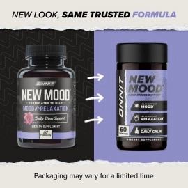 ONNIT New Mood - Daily Stress, Mood, Sleep & Serotonin Supplement - Chamomile, Magnesium, L-Tryptophan, 5 htp, Valerian - A Real Chill Pill (60ct)