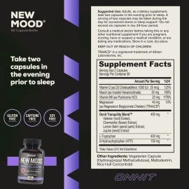 ONNIT New Mood - Daily Stress, Mood, Sleep & Serotonin Supplement - Chamomile, Magnesium, L-Tryptophan, 5 htp, Valerian - A Real Chill Pill (60ct)