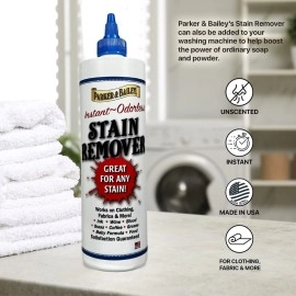 Parker & Bailey Liquid Stain Remover - Instant Stain Removal on Laundry Clothing Fabric Ink Grease Blood Grass Coffee Wine Food Carpet Upholstery Spot Cleaner Odor Free Detergent Booster, 8oz