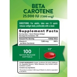 Nature\'s Truth Beta-Carotene 25,000 Iu Vitamin A Softgels, 100 Count