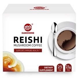 GANOHERB Reishi Mushroom Coffee Mix, Organic Instant Ganoderma Cafe with 100% Natural Ganoderma Lucidum Lingzhi Black Coffee for Stress Relief Better Focus Immune Support, Mix Flavor No Sugar 25 Bag