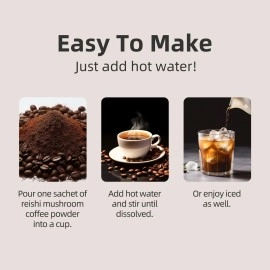 GANOHERB Reishi Mushroom Coffee Mix, Organic Instant Ganoderma Cafe with 100% Natural Ganoderma Lucidum Lingzhi Black Coffee for Stress Relief Better Focus Immune Support, Mix Flavor No Sugar 25 Bag