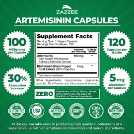 Zazzee Naturals Artemisinin,100mg Per Capsule,120 Veggie Capsules, Plus 5mg BioPerine