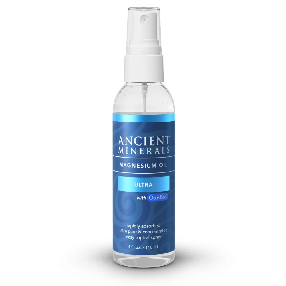 Ancient Minerals Magnesium Oil Ultra Spray with OptiMSM - Pure Genuine Zechstein Magnesium Chloride Supplement with MSM - Best Topical Skin Application for Dermal Absorption (4oz)