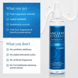Ancient Minerals Magnesium Oil Ultra Spray with OptiMSM - Pure Genuine Zechstein Magnesium Chloride Supplement with MSM - Best Topical Skin Application for Dermal Absorption (4oz)