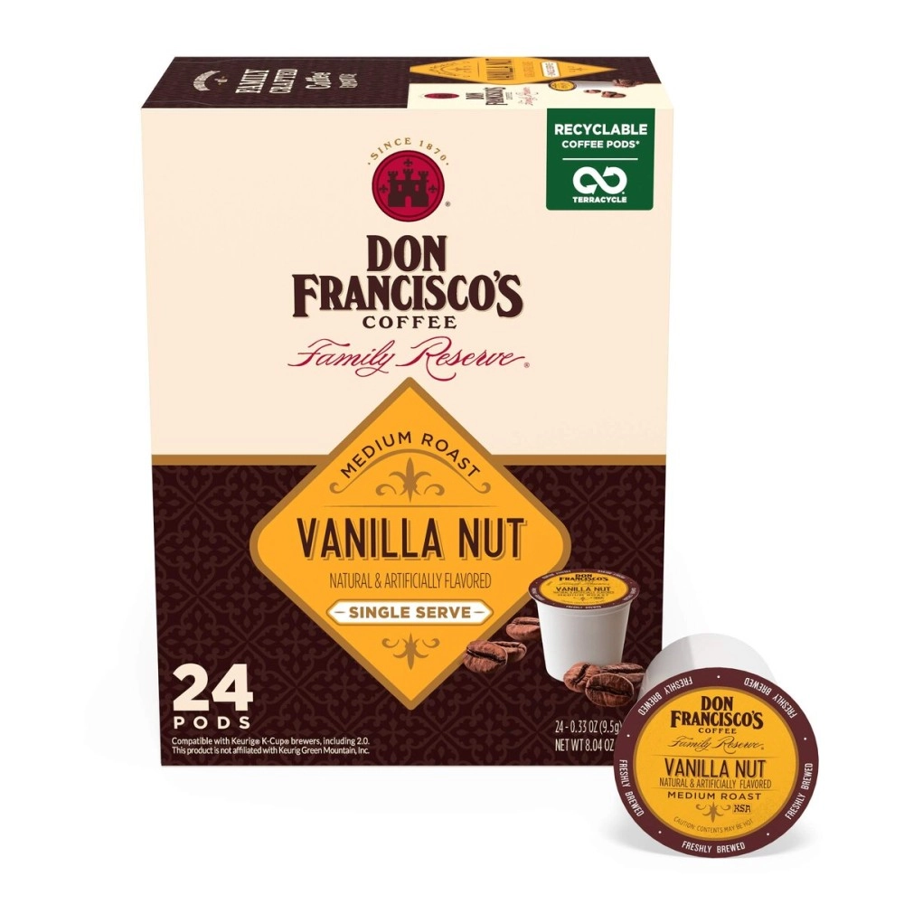 Don Francisco\'s Vanilla Nut Flavored Coffee - 24 K-Cup Compatible Single-Serve Pods - 100% Arabica, Smooth, Rich Flavor and Nutty Notes - Compatible with Keurig Brewers