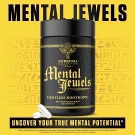 Ambrosia Mental Jewels (Capsules) - Cognitive Enhancer | Increase Memory, Communication Skills, Concentration & Focus | Alpha GPC, Choline, BaCognize | 120 Veggie Capsules (30 Day Supply)
